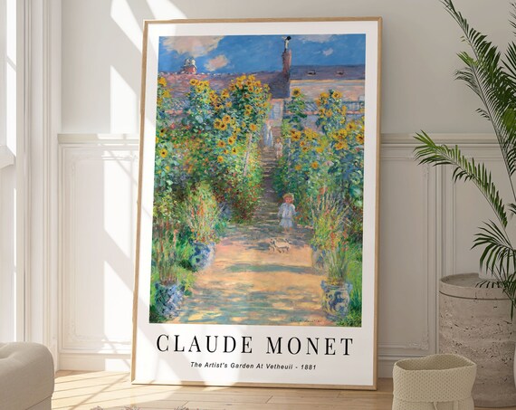 Claude Monet Artists Garden Vetheuil 1881 Sunflowers Child Dog Poster