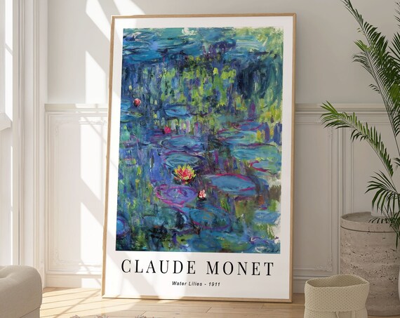 Claude Monet Water Lilies 1911 Impressionist Blue Floral Wall Art Poster