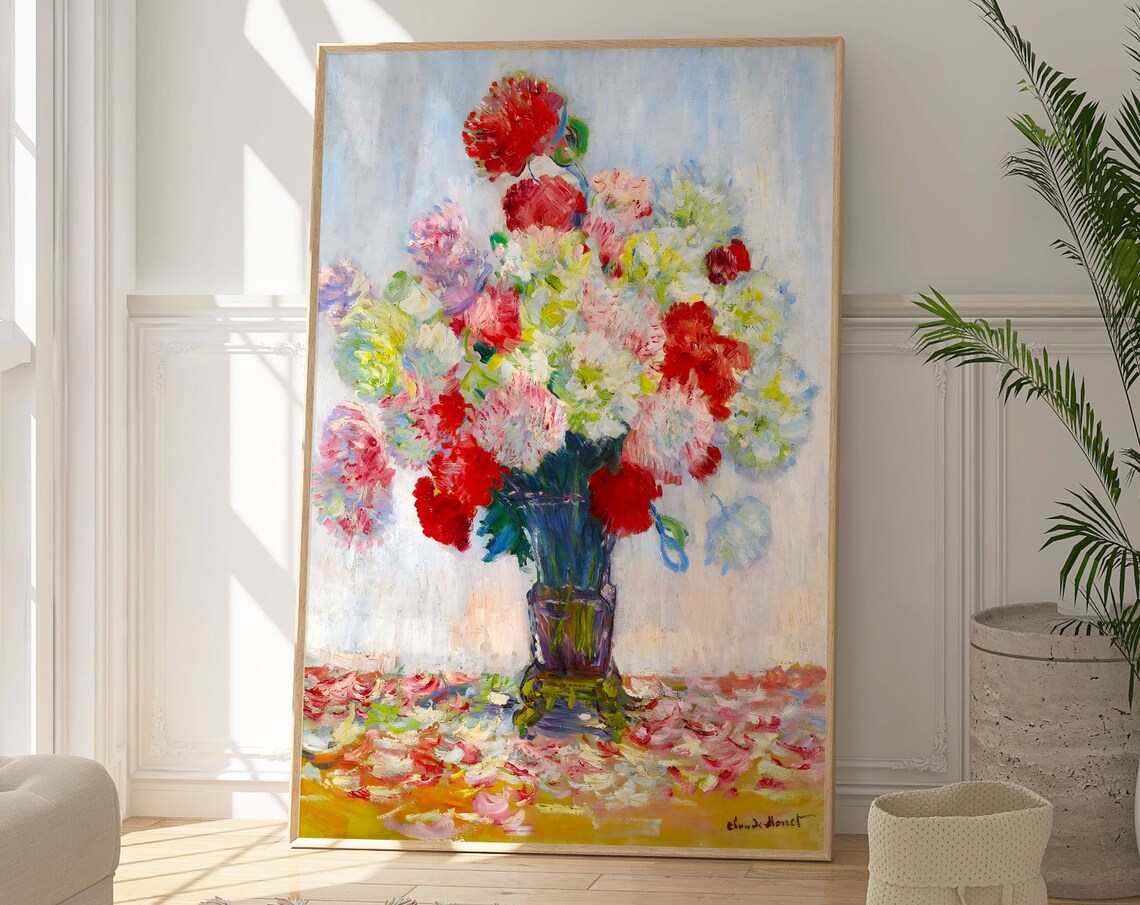 Claude Monet Vase Of Peonies Red Pink White Bouquet Still Life Poster