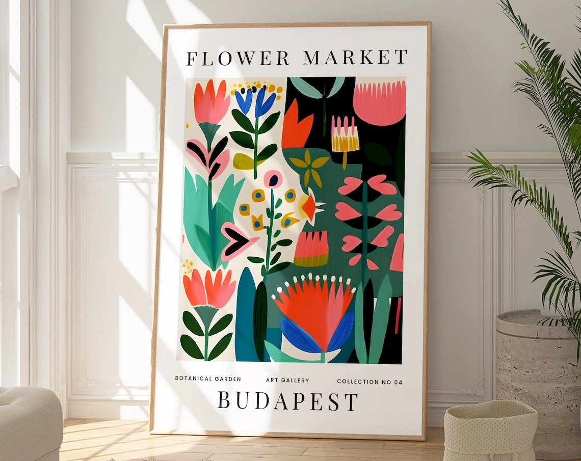Flower Market Budapest Colorful Botanical Floral Illustration Print