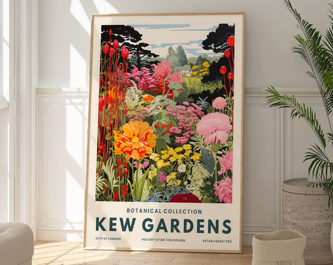 Kew Gardens Flower Garden Red Pink Blooms Botanical Art Poster