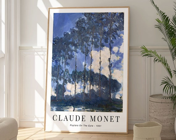 Monet Poplars Of The Elite Blue Natural Landscape Art Poster Modern French Impressionism Elegant Stylish Art Print Gallery Wall Art Gift