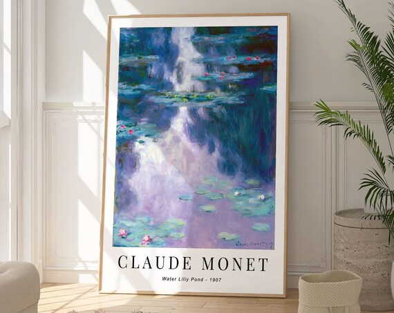 Claude Monet Water Lily Pond 1907 Lavender Reflections Pink Lilies Poster