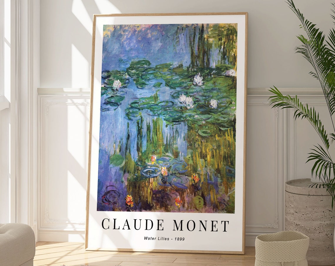 Monet Abstract Water Lilies Poster Botanical Blue Print Modern Impressionism Decor Gallery Wall Art Floral Artwork Nature Inspired Gift