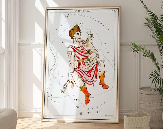 Auriga Star Map Print Celestial Poster Constellation Artwork Astronomy Wall Art Decor Astrological Original Gift Idea Personalised Art
