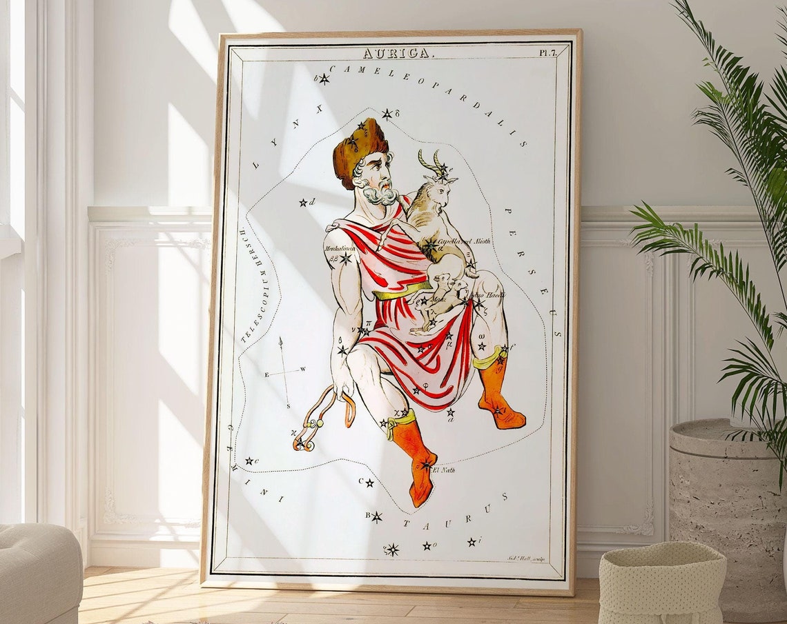 Auriga Star Map Print Celestial Poster Constellation Artwork Astronomy Wall Art Decor Astrological Original Gift Idea Personalised Art