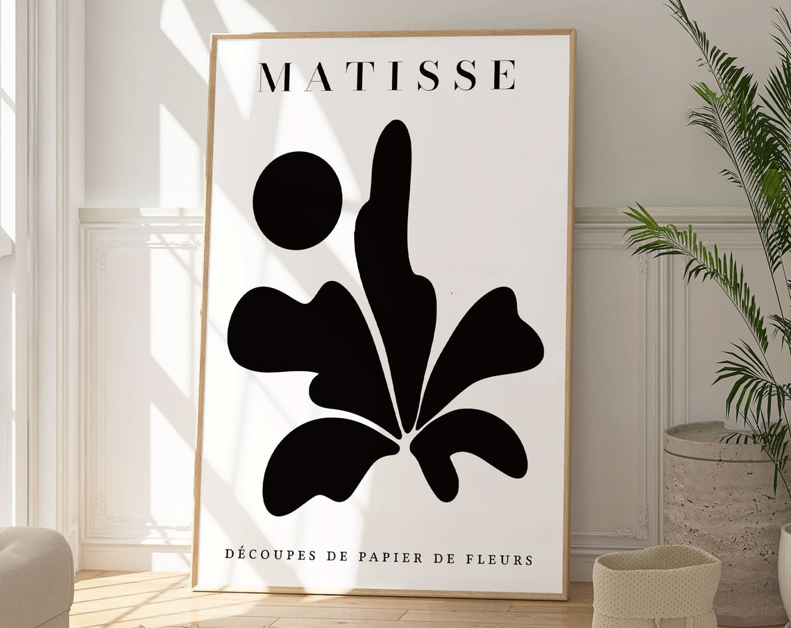Matisse Black Paper Cut Flowers Minimalist Botanical Decoups Print