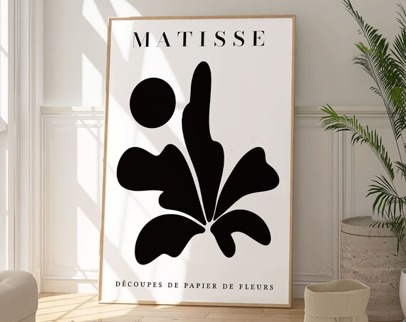 Matisse Black Paper Cut Flowers Minimalist Botanical Decoups Print