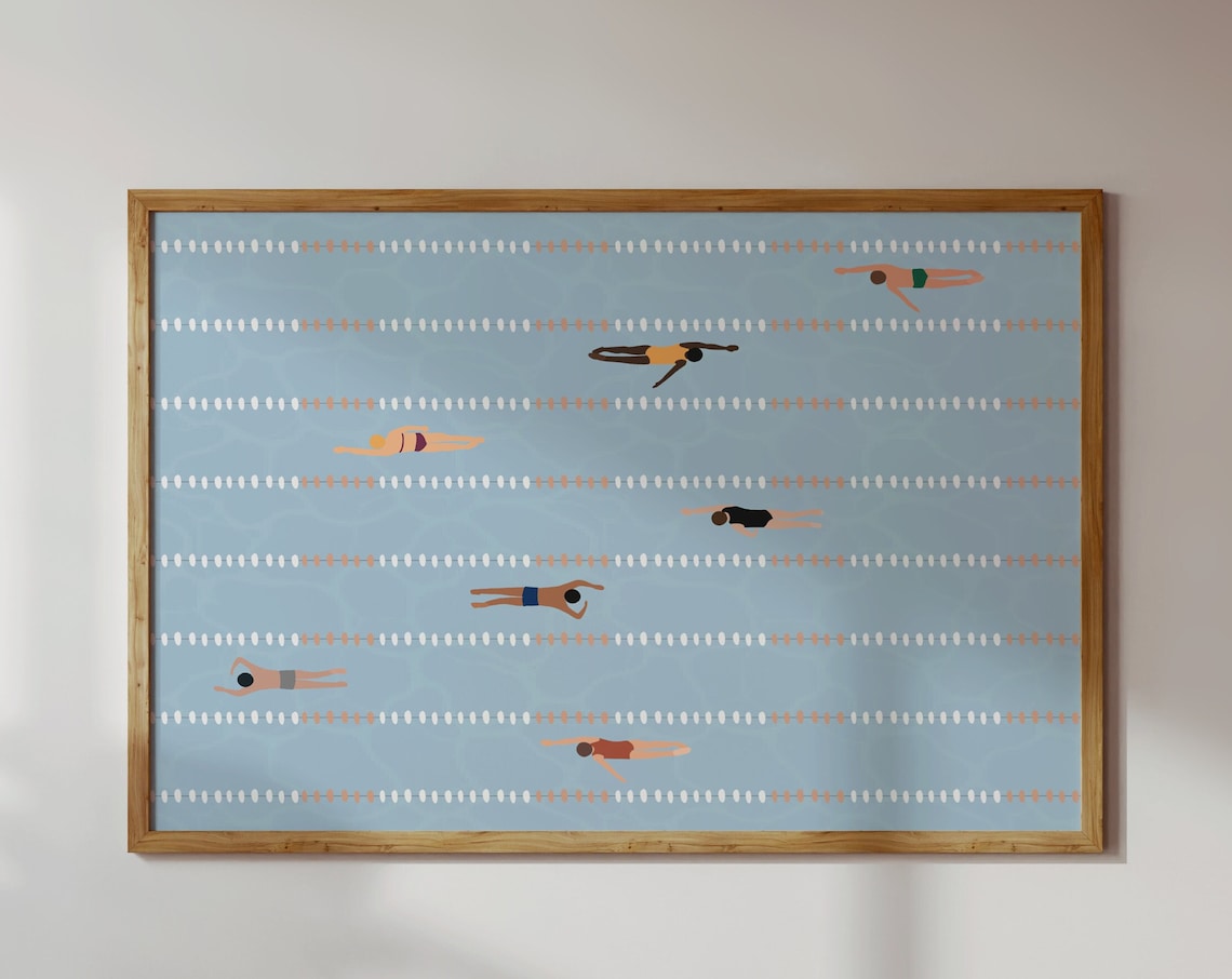 Tiny Swimmers Art, Minimalist Summer Poster