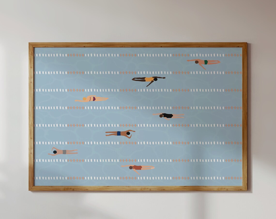 Tiny Swimmers Art Print, Minimalist Summer Poster