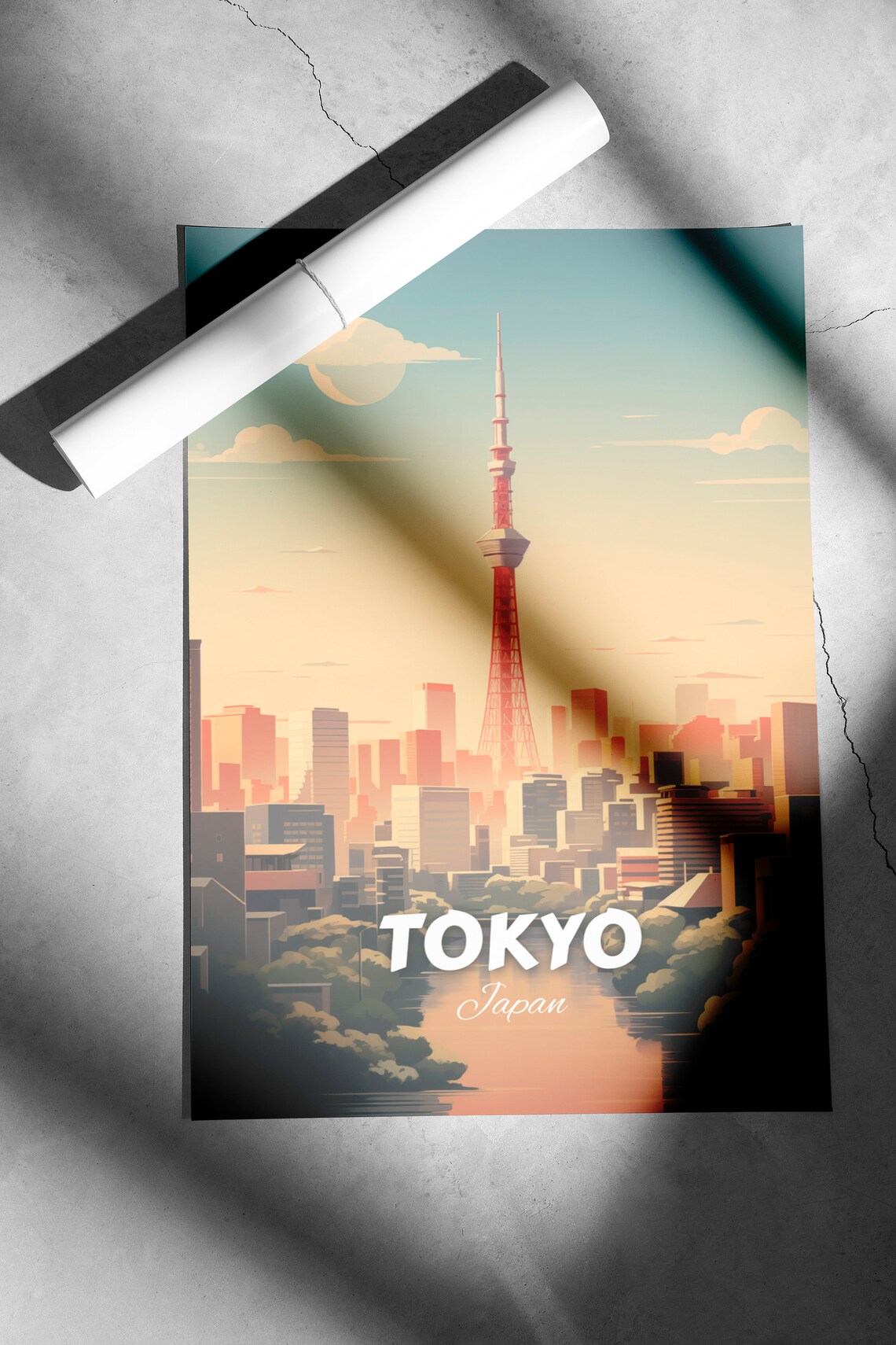 Tokyo Tower City Skyline Golden Sunset Retro Vintage Travel Poster - Image 2