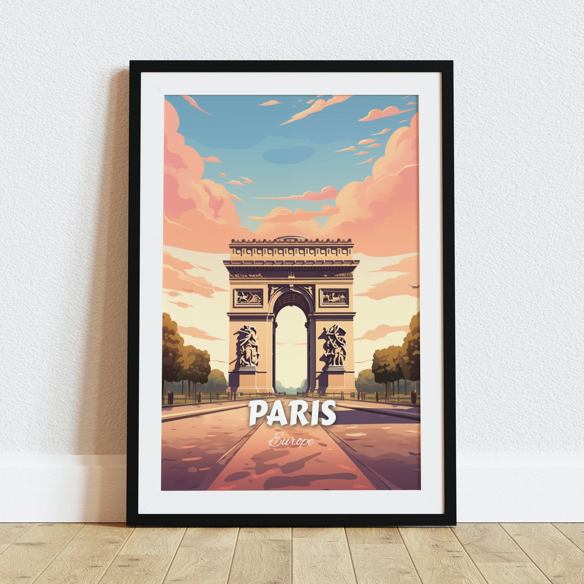 Paris Arc De Triomphe Sunset Vintage France Romantic Travel Poster