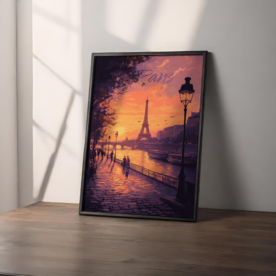 Paris Eiffel Tower Seine Sunset Promenade Romantic Travel Poster - Image 2