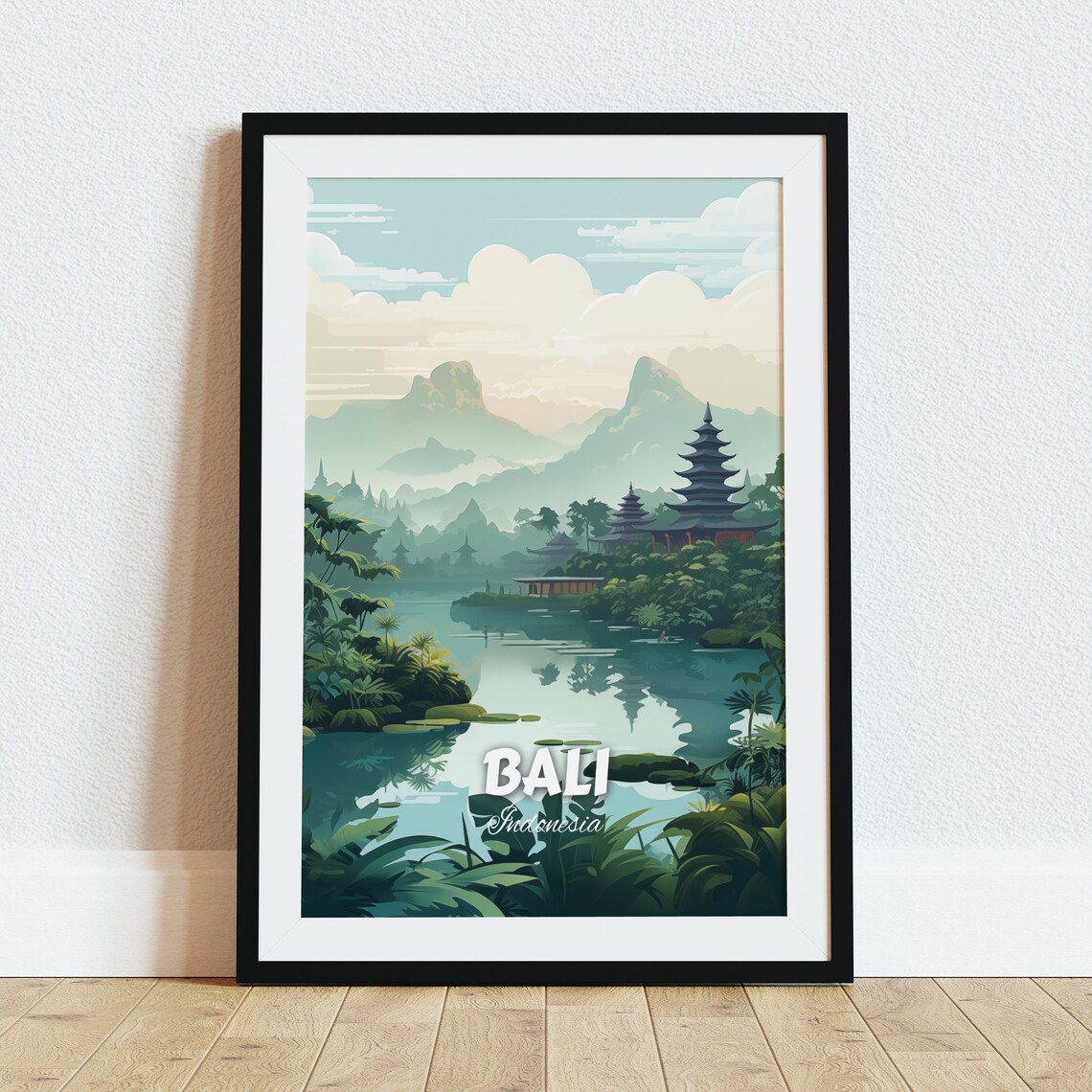 Bali Indonesia Jungle Temple Lake Serene Nature Travel Poster