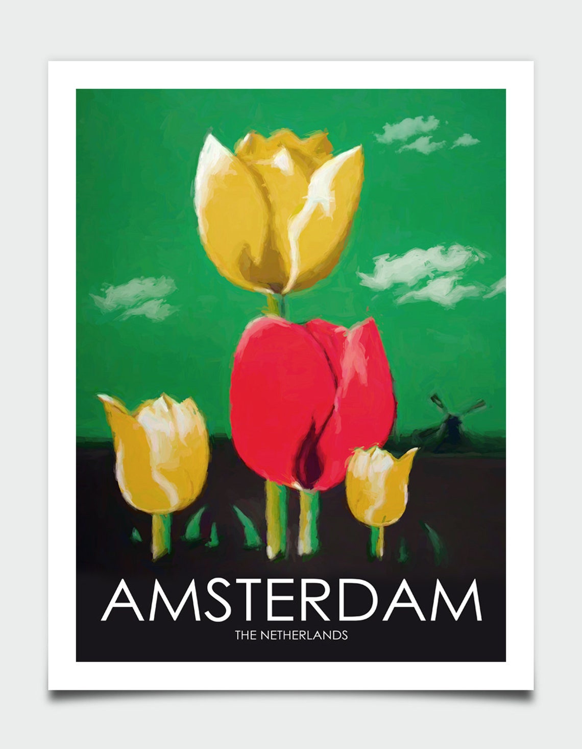 Amsterdam Netherlands Tulips Windmill Dutch Retro Travel Poster - Image 3