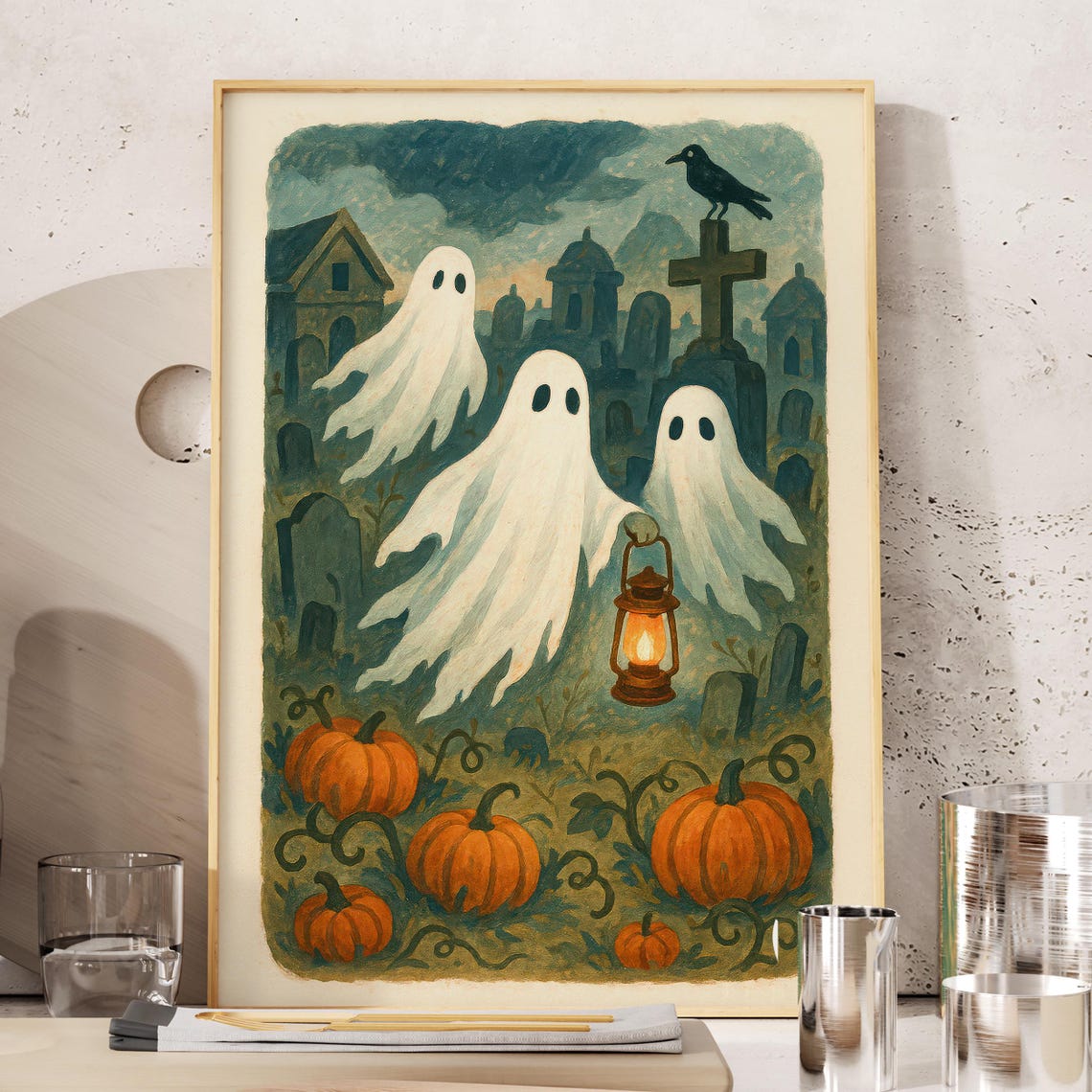 Halloween Print With And Pumpkins Kids Room Decor Whimsical Cute Illustration Spooky Season