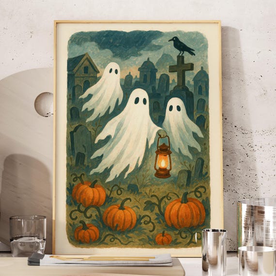 Halloween Print With And Pumpkins Kids Room Decor Whimsical Cute Illustration Spooky Season