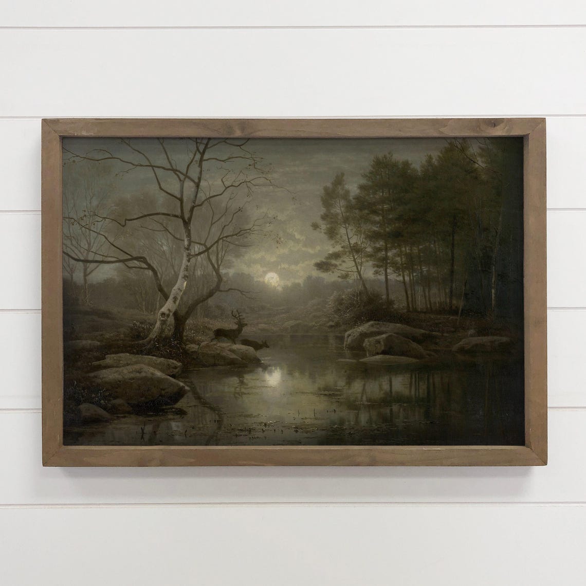 Dark Moody Framed Wall Art Forest Moonlight Mountain Landscape Canvas
