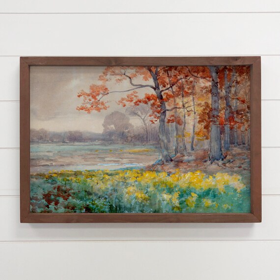 Fall Marigolds Golden Field Autumn Watercolor Landscape Art Poster