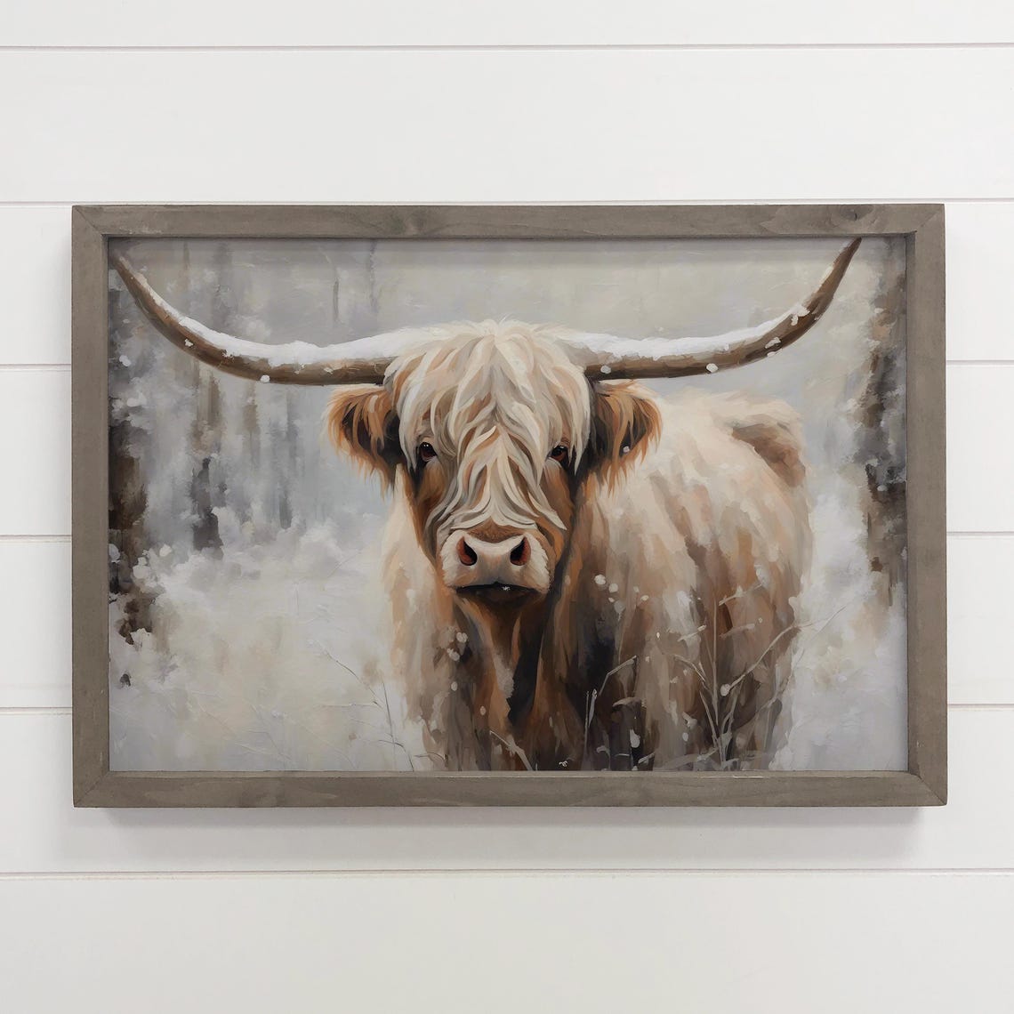 Winter Cow With Snowy Horns Frosty Meadow Painting Art Poster