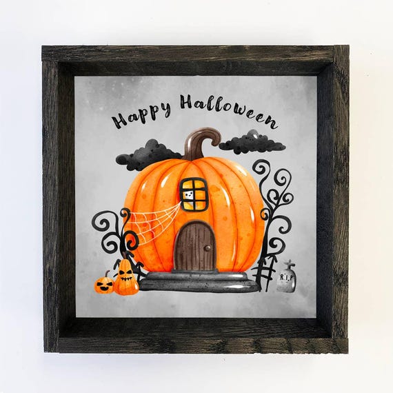 Cute Pumpkin House Halloween Wall Art