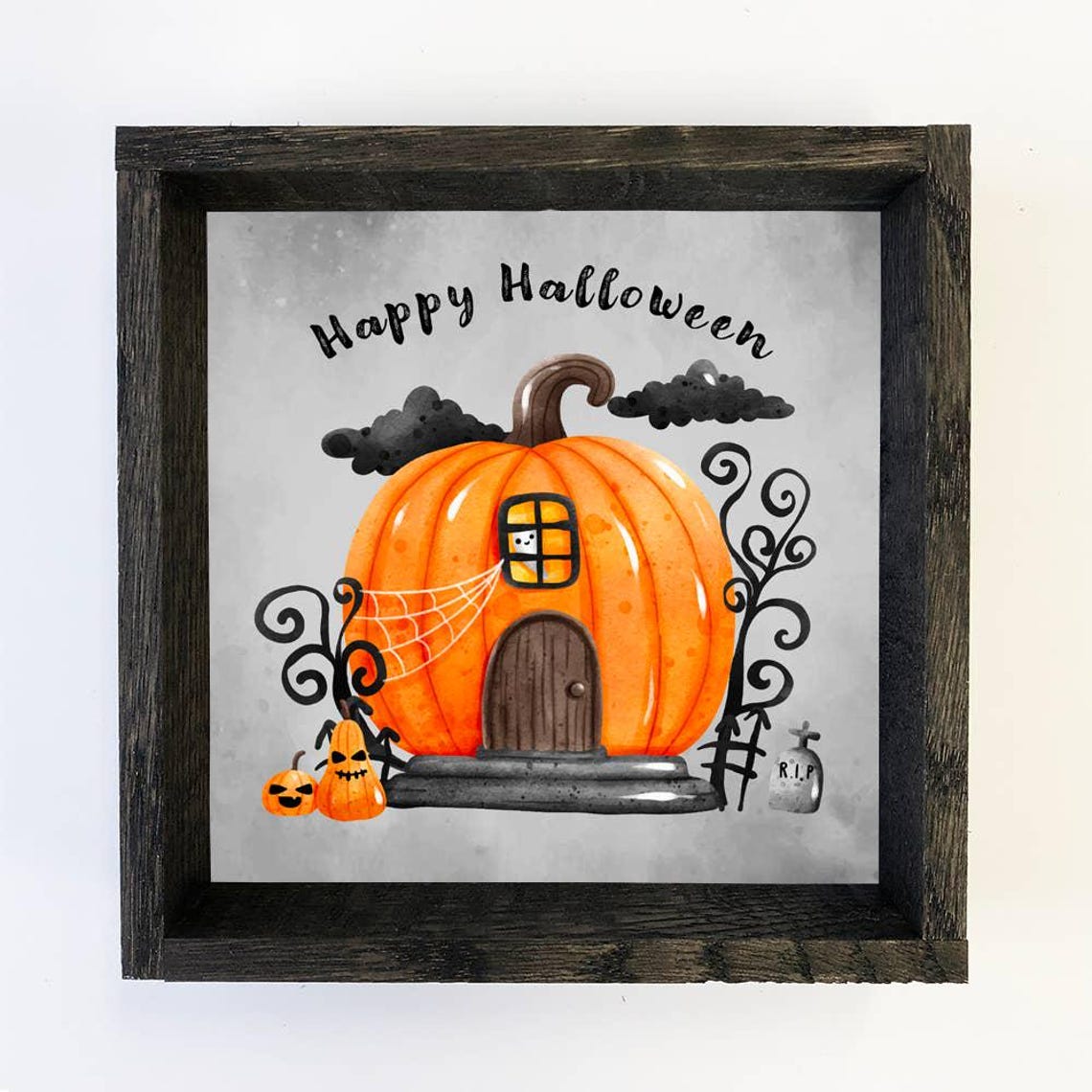 Happy Halloween Pumpkin House With Glowing Window Fall Art Poster