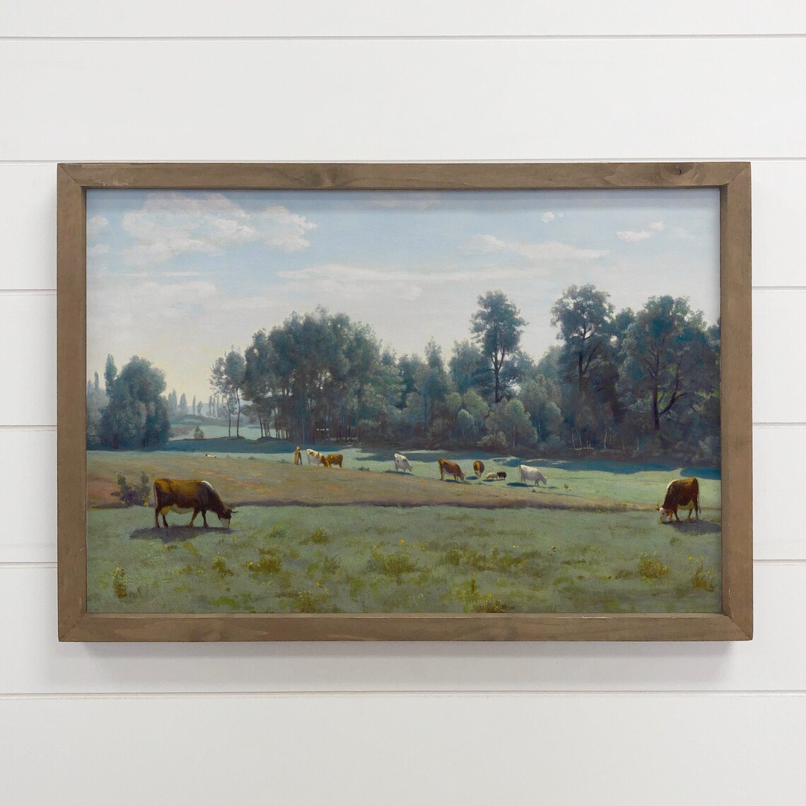 Cows on the Pasture Grazing Green Meadow Farmhouse Pastoral Art Poster