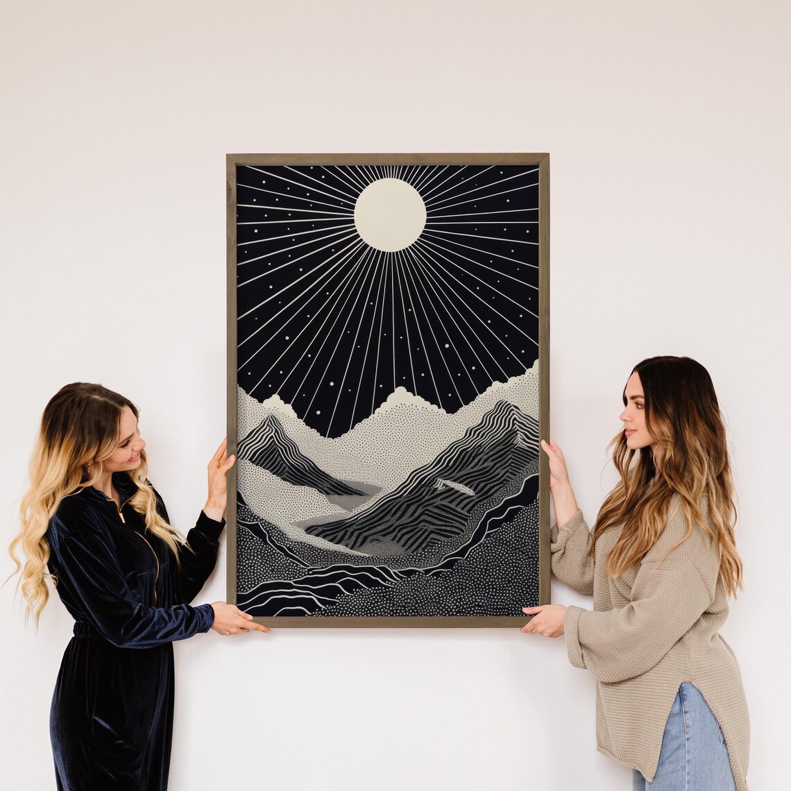 Moon Sky Mountain Celestial Landscape Art Print