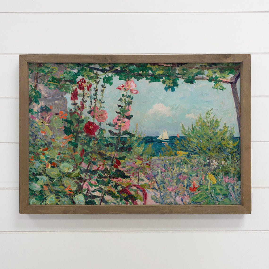 Coastal Garden Flowers Ocean View Impressionist Painting Poster