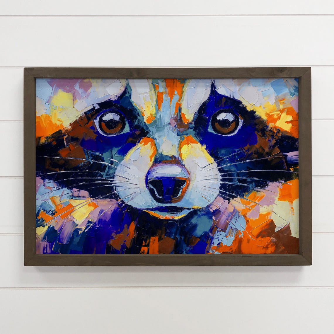 Colorful Raccoon Face Painting Palette Knife Blue Orange Art Poster