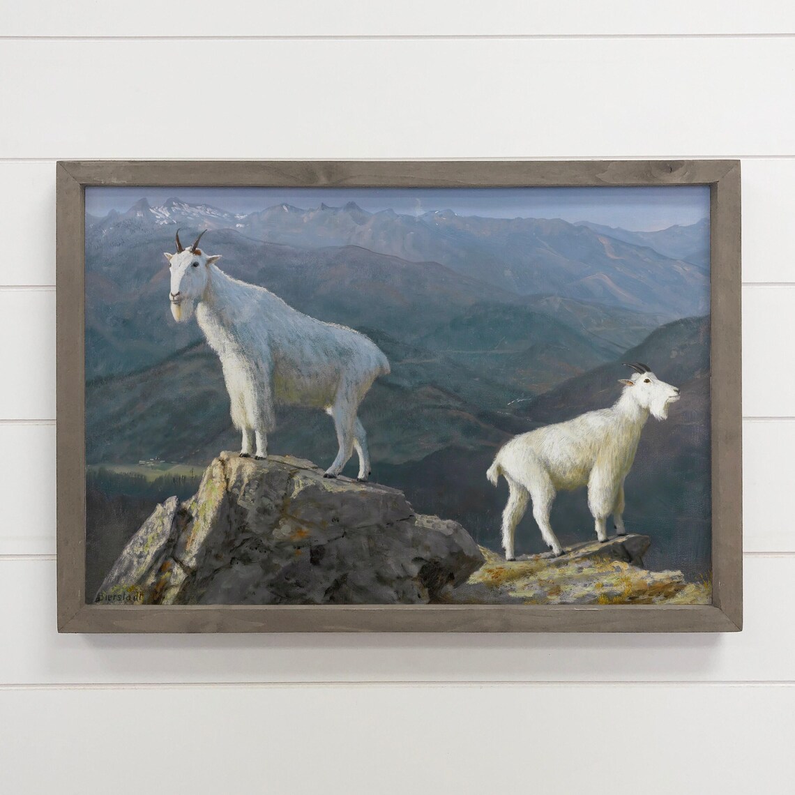 Mountain Goats on Rocky Peak Wildlife Oil Painting Poster Nature