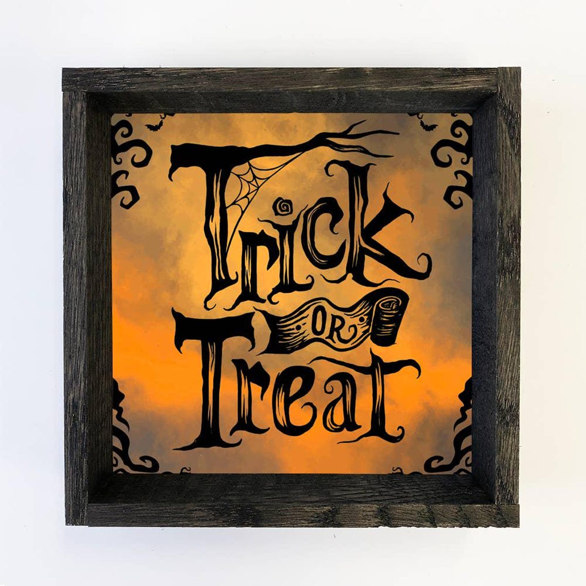 Black And Orange Wood Sign Trick Or Treat Spooky Halloween