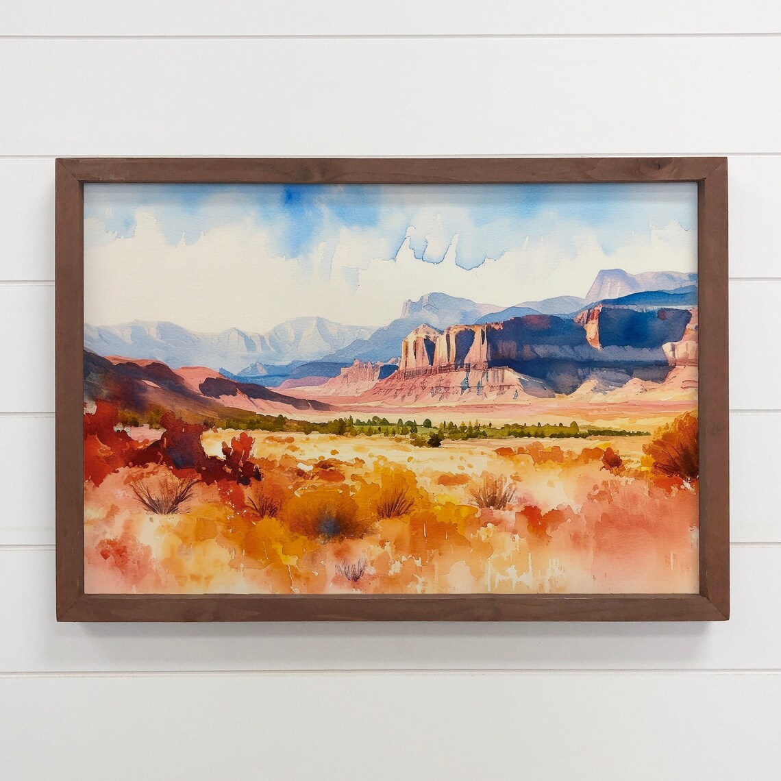 Eastern Utah Red Rock Desert Mesas Golden Watercolor Landscape Poster