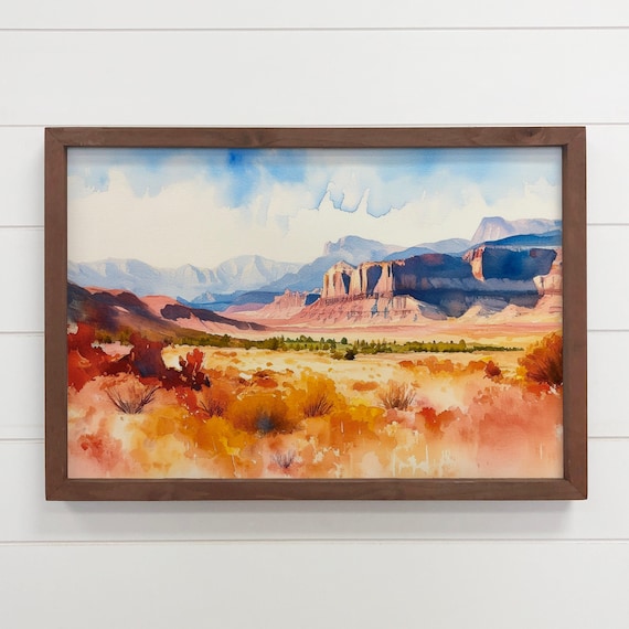 Eastern Utah Red Rock Desert Mesas Golden Watercolor Landscape Poster