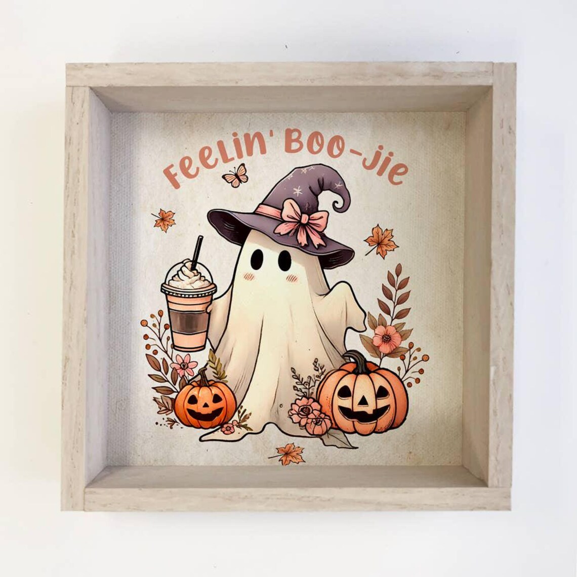 Feelin Boo Jie Cute Ghost Girl With Iced Coffee Halloween Poster