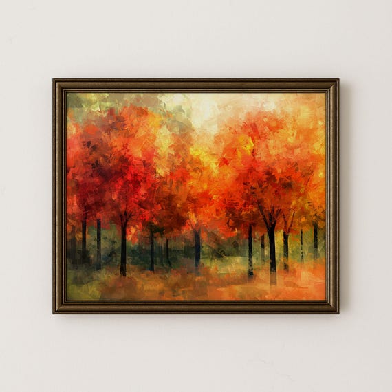 Autumn Forest Print Vintage Landscape Fall Colors