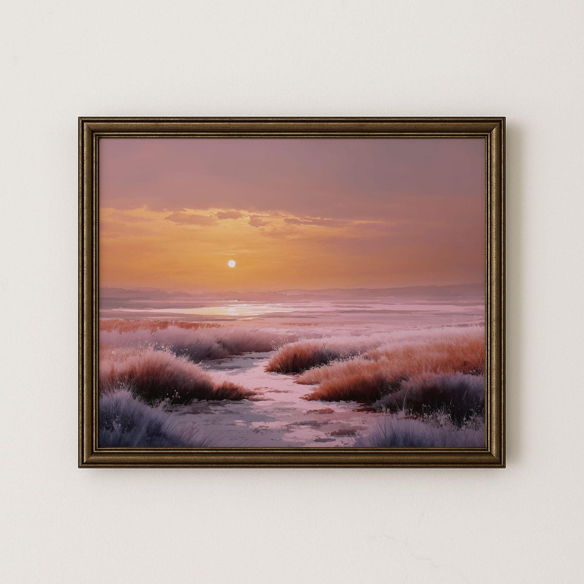 Frosty Sunrise Over Ocean Dunes Pastel Coastal Landscape Poster