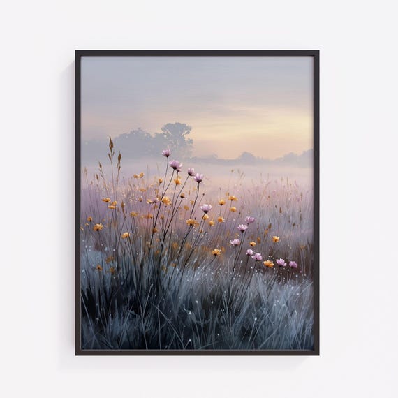 Frosty Meadow Sunrise Watercolor Print Pastel Landscape