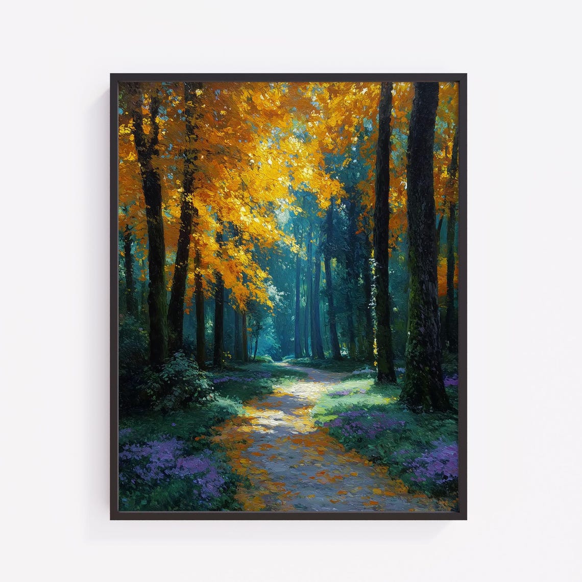 Autumn Forest Path Oil Painting Vintage Landscape Art V105