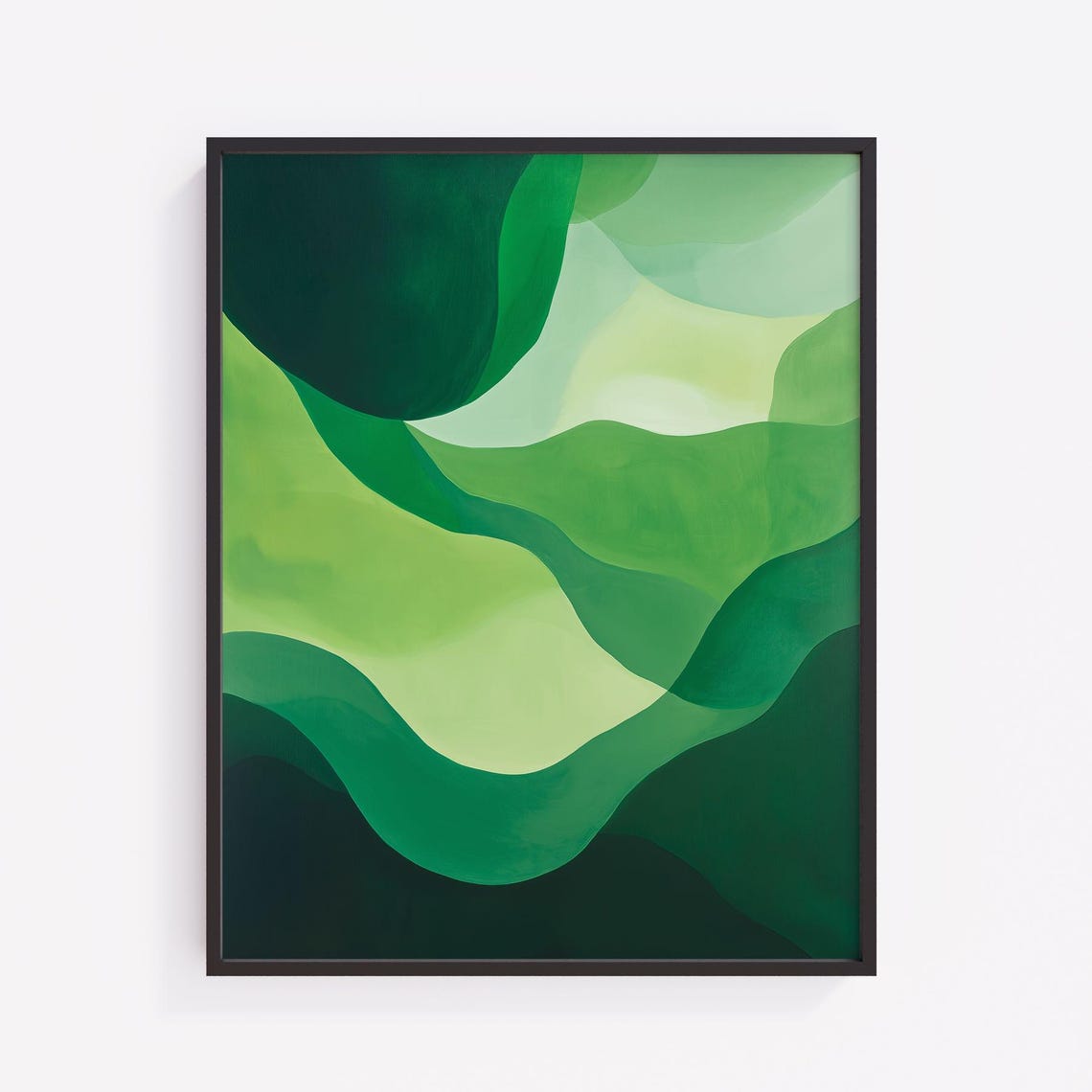 Flowing Green Color Field Abstract Poster With Layered Wave Shapes