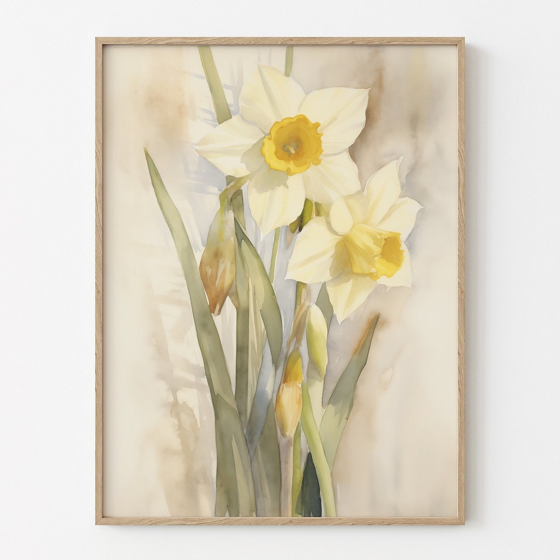 White Daffodil Watercolor Spring Floral Botanical Nursery Wall Art