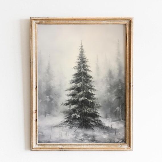 Moody Tree Art Christmas Wall Art Vintage Christmas Decor Vintage Christmas Decoration Forest Wall Art Cottagecore Christmas Decor