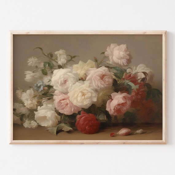 Classical Rose Bouquet Still Life In White Pink And Red Poster