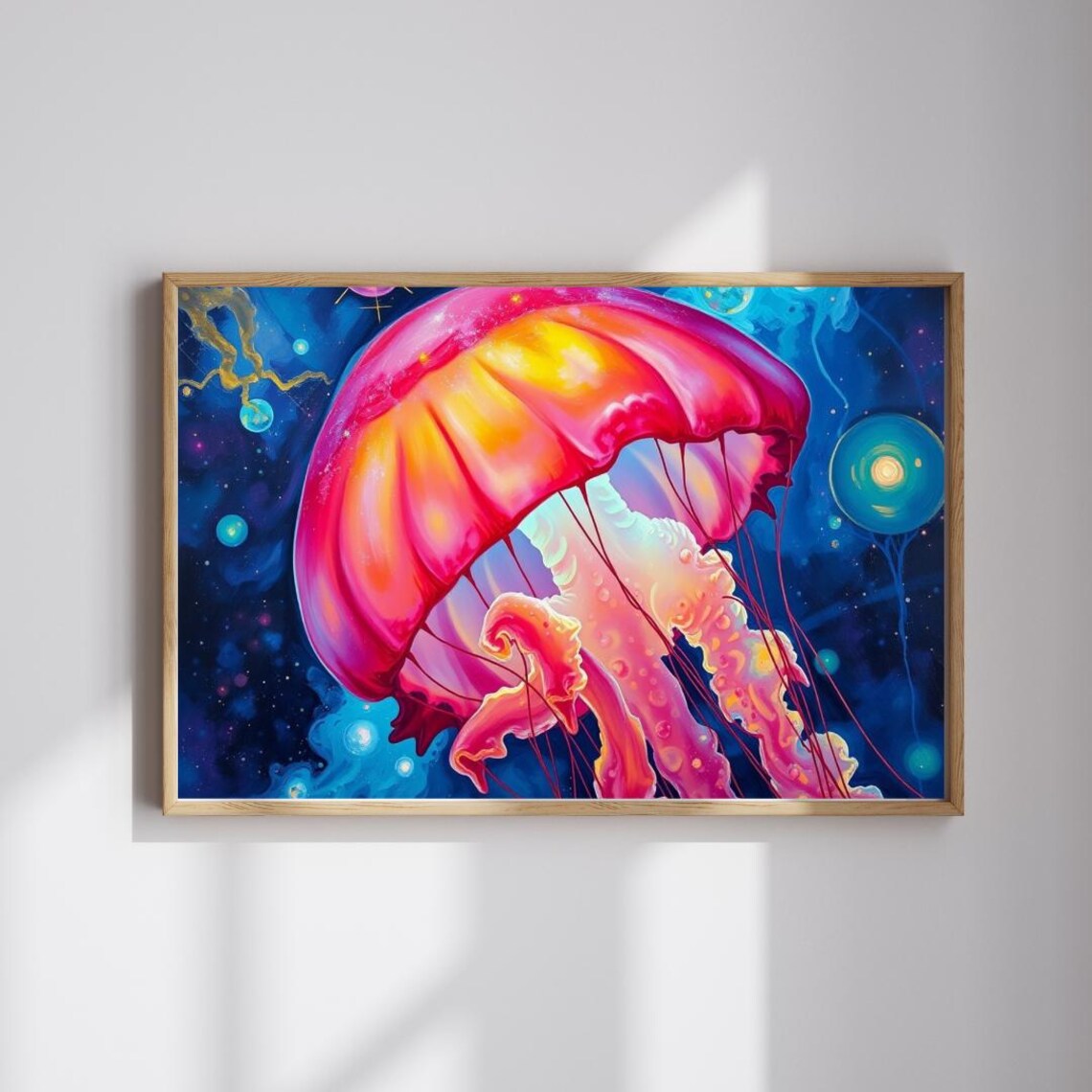 Neon Jellyfish Poster Deep Sea Ocean Life Colorful Marine Artwork