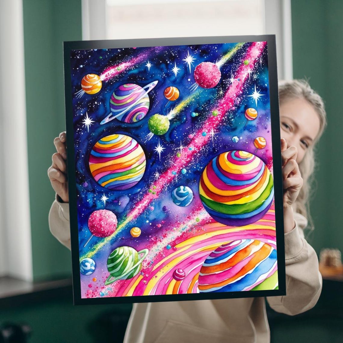 Candy Cosmos Swirling Planets Colorful Psychedelic Space Art Print