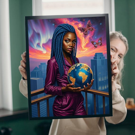 Afrocentric Woman Holding Globe Jigsaw Puzzle Futuristic Family Fun