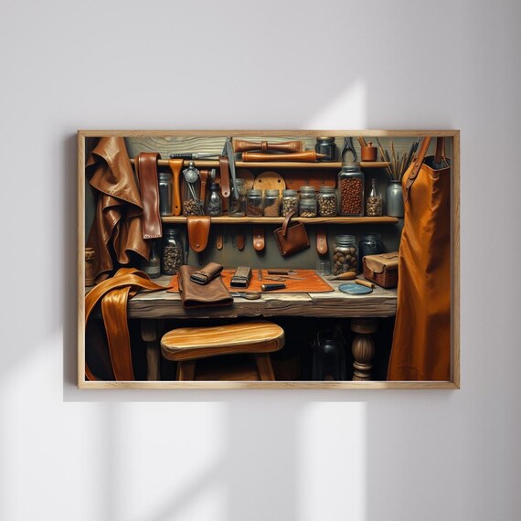 Leatherworking Bench Craft Tools Workshop Still Life Wall Art