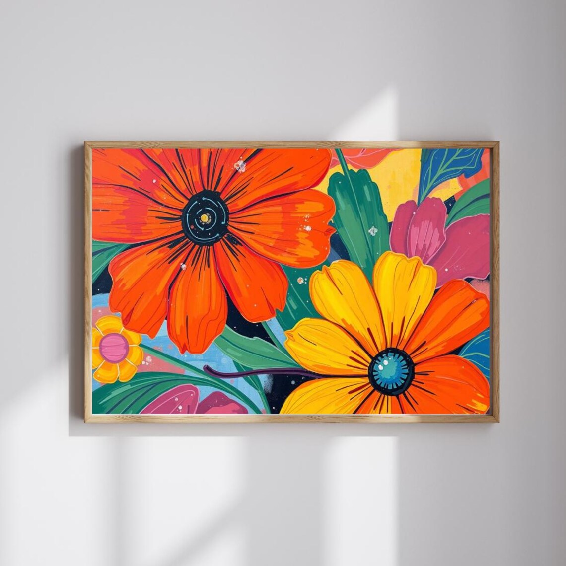 Bold Orange Poppy Flowers Pop Art Floral Painting Kitchen Poster