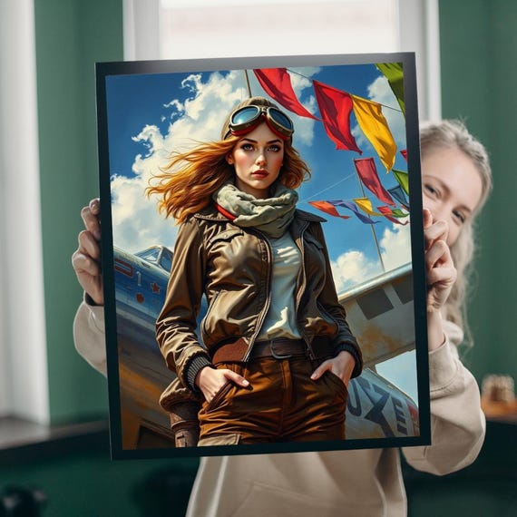Vintage Aviator Woman Portrait Jigsaw Puzzle Family Game Night