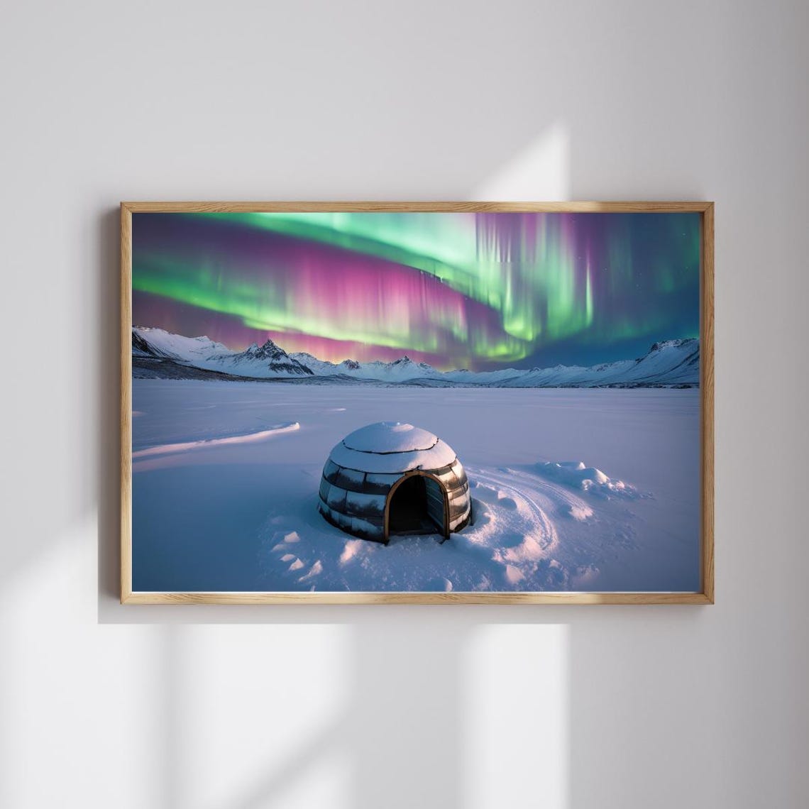 Magical Aurora Borealis Over Snowy Igloo Northern Lights Poster